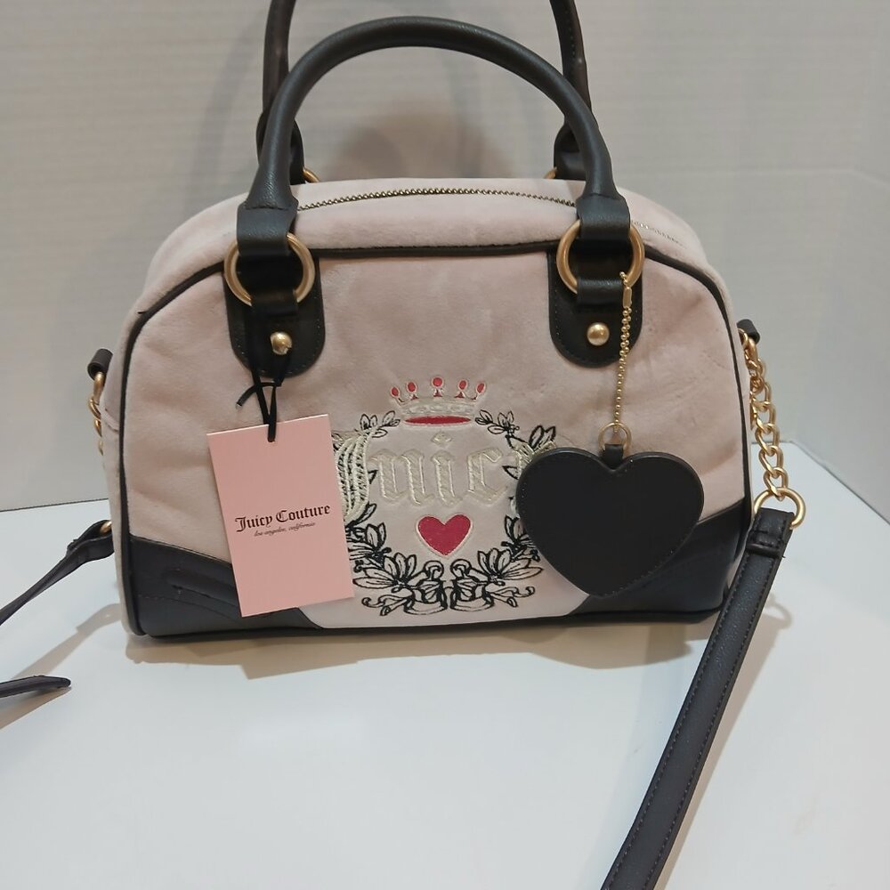 Juicy Couture Dusty Pink Velvet Velour Embroidered Bowler Bag